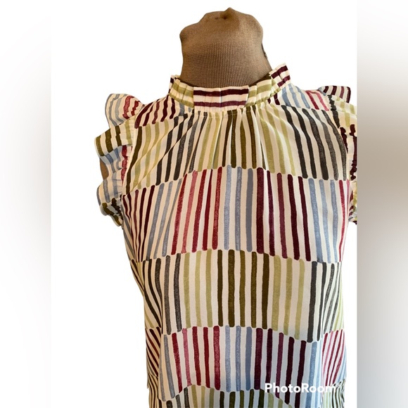 Loft multi colored sleeveless ruffle shoulder top. Size- S - Picture 7 of 7